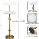 Adjustable-Height Marble Drink Table - 10x10x22-30, White Marble & Antique Brass, Modern Round End Table, Side Table with Pedestal Stand for Small Spaces, Vintage Metal Martini Cocktail Accent, 10-INCH WIDE TOP