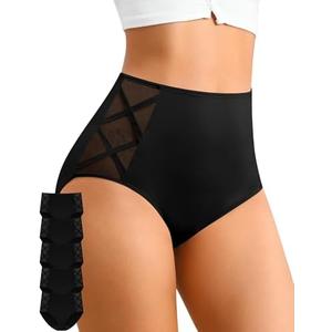 ASIMOON Seamless Underwear for Women No Show High Waisted Panties Tagless Wave Edge Full Coverage Ladies Briefs Multi Pack XL