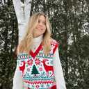 JULYCLO Christmas Sweater Vest Women Ugly Xmas Reindeer Knit Sweaters Casual Santa Snowflake V Neck Sleeveless Outwear Tops