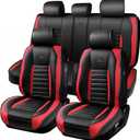 CAR PASS Nappa Leather Car Seat Covers Full Set, Luxury Seat Protector for Cars, Waterproof Anti-Slip Seat Cushion Armrest Compatible Airbag Universal for Sedan SUV Pick-up Truck Auto, Black Red