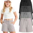 2 x 4 Pack Shorts for Girls 5-14years | Kids Wide Leg Shorts, Teen Athletic Shorts, Sweatshorts, Summer, Casual, Elastic Waist, Pull On, 2 Pockets, School, Running (Gray)
