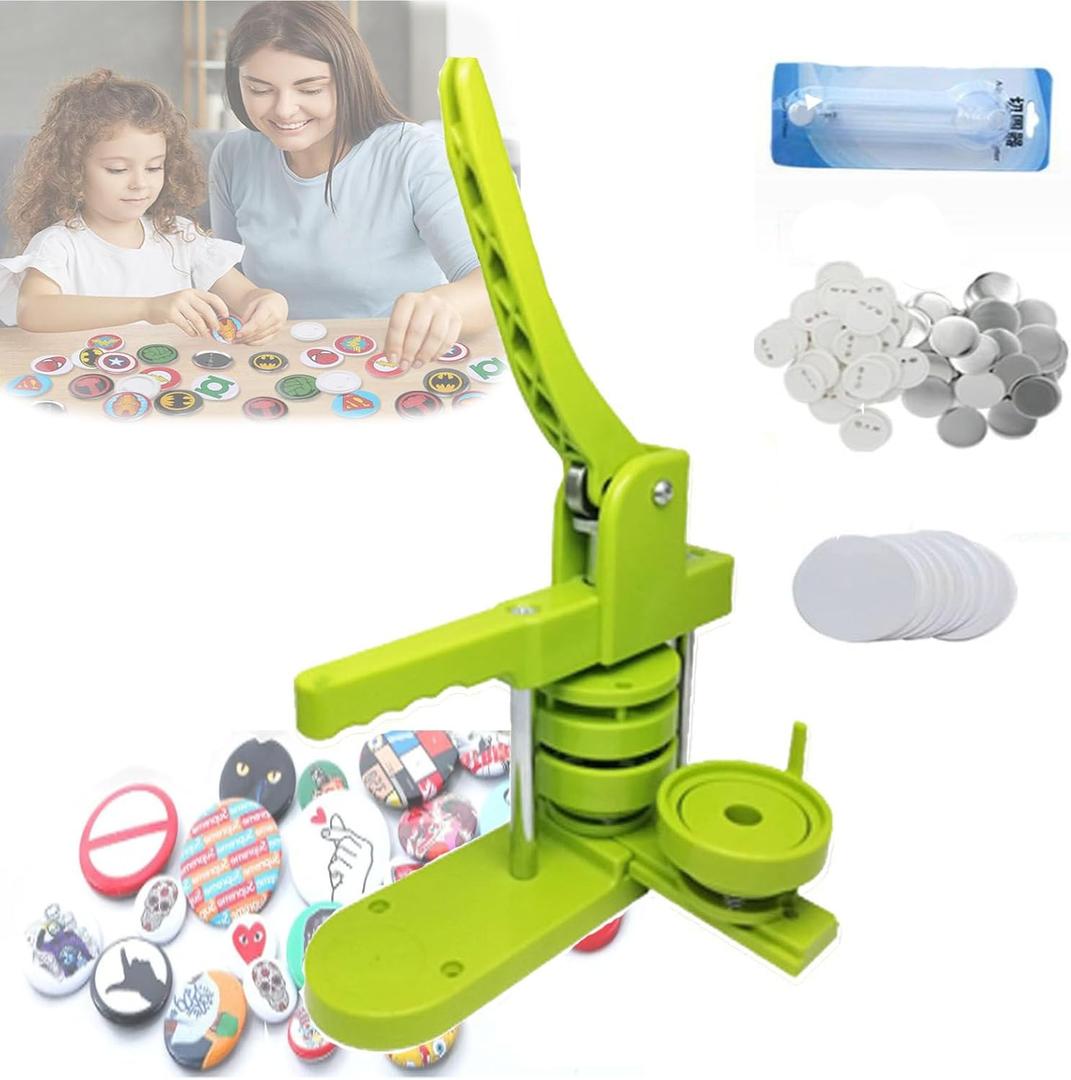 Button Making Machine, DIY Multi-Size Badge Punch Machine Press, Present Pin Badge Maker Kit, with 100 Sets of Button Making Supplies and a Circle Cutter,44mm