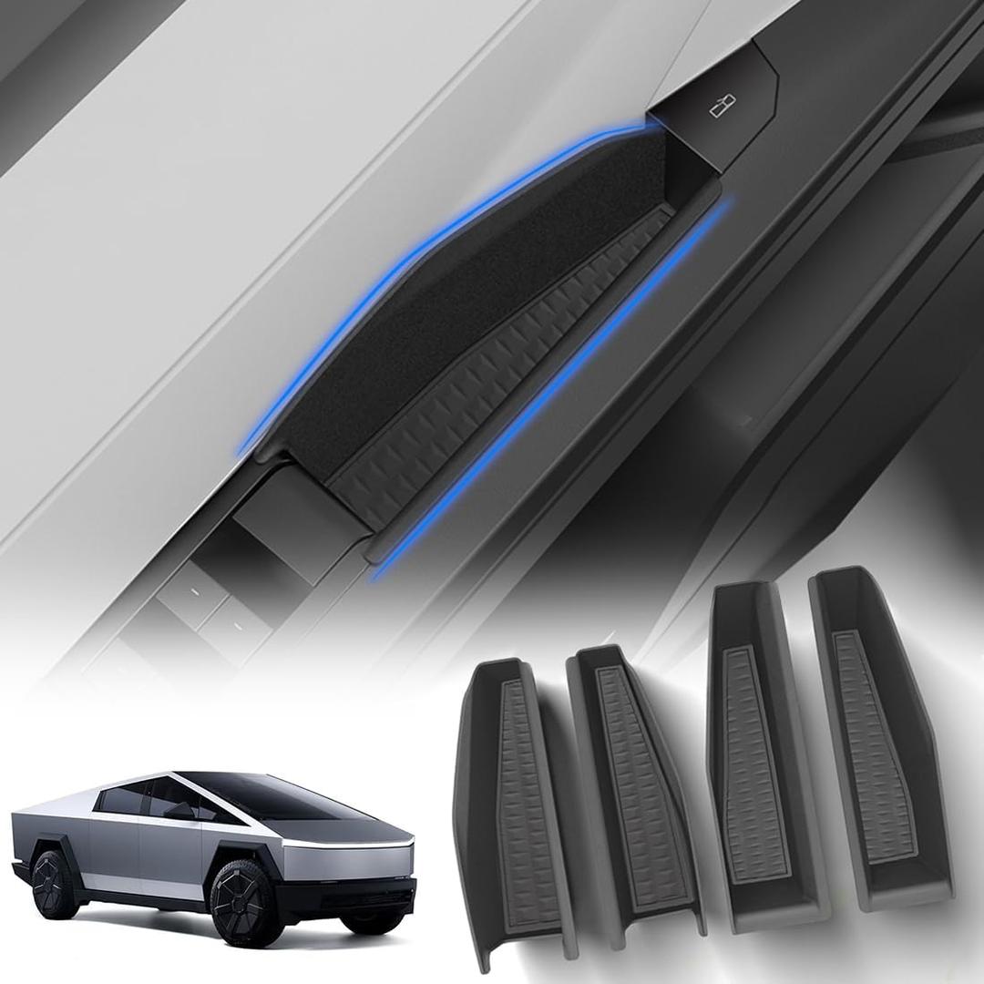 Cybertruck Accessories - Door Handle Storage Box Organizer for Tesla Cybertruck 2024, 4pcs ABS Shell + PVC Lining Interior Organizer (Black)