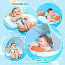 Mambobaby Non-Inflatable Baby Pool Float with Tail and Canopy UPF 50+ Sun Protection No Flip Over Infant Swim Float Skin-Friendly Mambo Float Swim Trainer Solid Baby Swimming Ring Foldable Style, adjustable