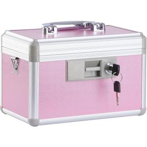 Medicine Box, First Aid Safe Medication Storage Box,Layered Aluminum Daily Medicine Cabinet,10.2" x 6.2" x 7.7", Pink