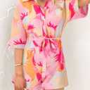 PRETTYGARDEN Womens Rompers for Summer 2025 Beach Vacation Clothes Short Sleeves Floral Jumpsuits Beach Cover Up (XL)