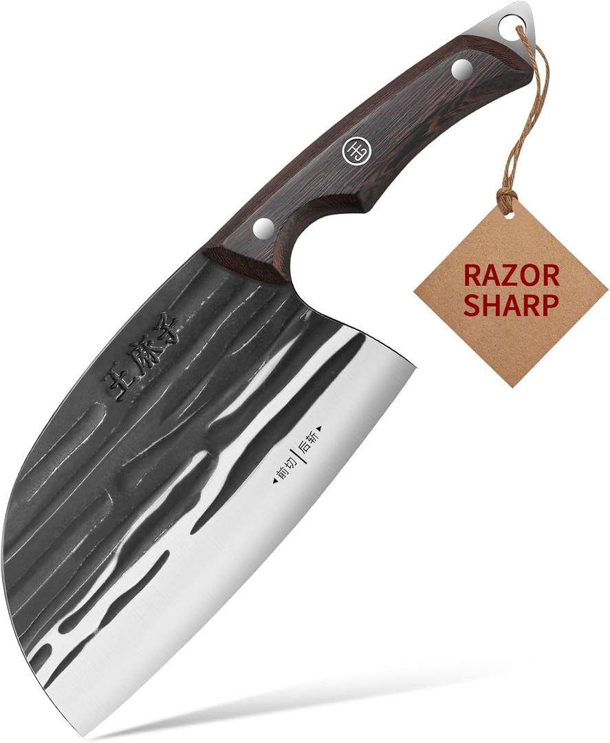 Ancient Forged Knife Meat Cleaver: 6.7 Inch High Carbon Stainless Steel Serbian Kitchen Knives Full Tang Pakkawood Handle Outstanding Butcher Chopper