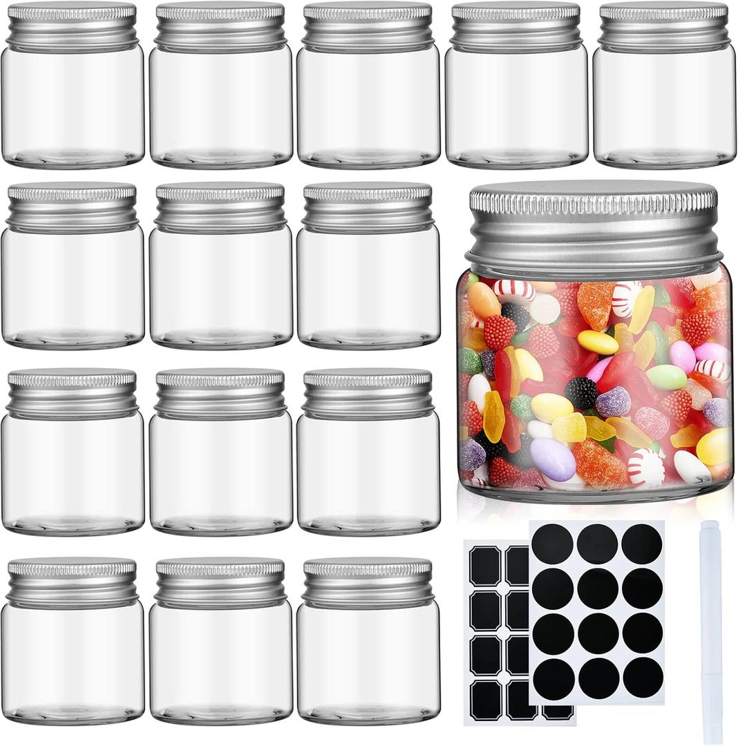 2oz Mini Mason Jars, 15 Pack Wide Mouth Clear Glass Jars with Lids, Labels and Marker Pen, Great Sealing Mason Canning for Food Storage, Spice, Jam, Honey, Jelly