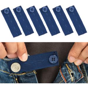 Elastic Button Extenders for Men and Women, Waist Extenders Adjustable for Pants, Trousers, Dress and Jeans, 6-Pack (Dark Blue)