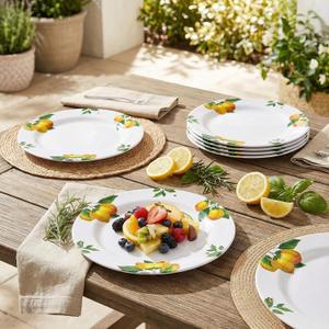 Melamine Dinner Plates 10 Inch Lemon Print Design Dishes Set of 6,Outdoor & Indoor Use,Shatterproof & Dishwasher Safe,Perfect for Picnic, Patio, and Everyday Dining,White