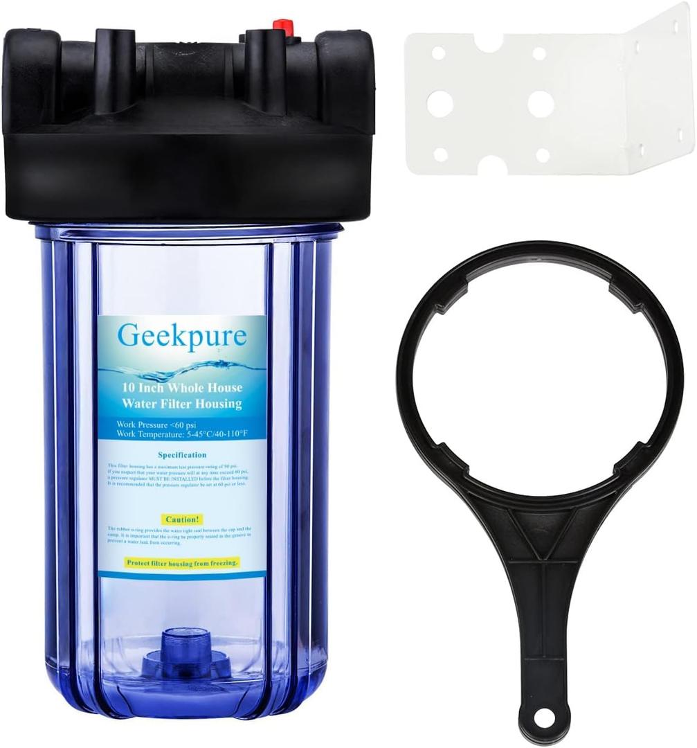 Geekpure Whole House Big Water Filter Housing, 4.5"x10",1" NPT Plastic Port
