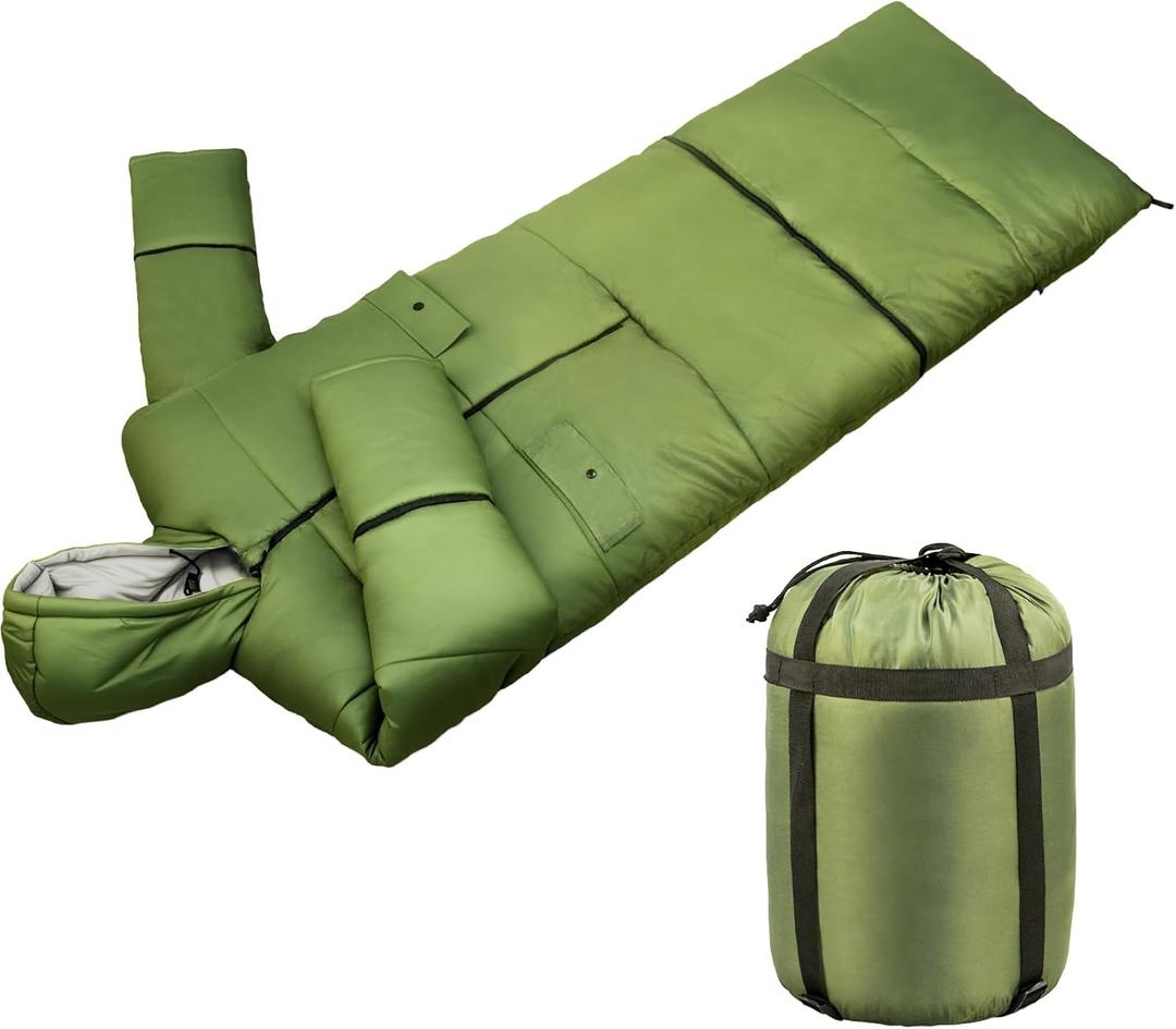 Wearable Sleeping Bag Adult Outdoor & Indoor Sleeping Bags Applicable Temperature 25-50 Designed for Camping, Hiking, Backpacking, and Other Outdoor Adventures (Army Green)