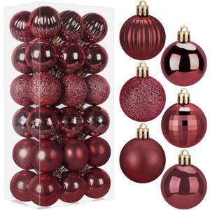 36-ct Christmas Balls Ornaments Set, 1.97-Inch Christmas Tree Balls with Hanging Strings, 6 Classic Finishes Shatterproof Plastic Decor for Xmas Holiday Wedding Party Home Indoor Decorations-Red