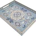 Omuriko Rectangle Plastic Serving Tray with Handles, Elegant Decorative Tray for Coffee Table, Ottoman, Living Room, Kitchen, Outdoor Use. 12"*16"*1.6" B