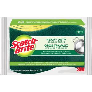 Scotch-Brite MMMHD3 Heavy Duty Scrub Sponge, Yellow & Green, 3 Per Pack