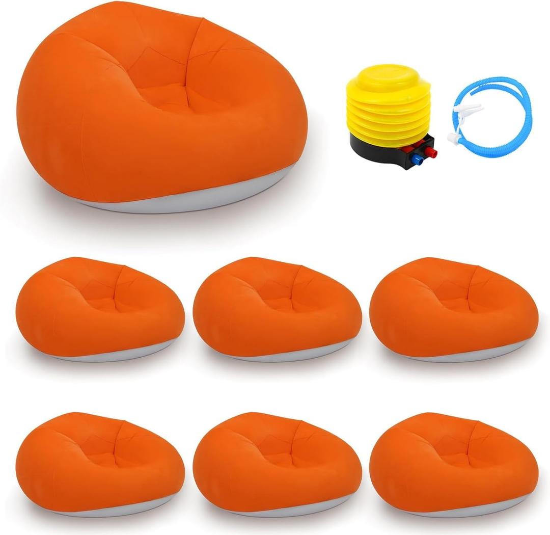 6 Pcs Bean Bag Chairs | Inflatable Chairs with Electric Air Pump | Outdoor Blow up Camping Chairs | Lazy Sofa Portable Loungers Couch | for Movie Bedroom Reading Camping (Orange)