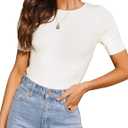 ZESICA Women's Short Sleeve Sweater Tops 2025 Summer Crewneck T Shirt Ribbed Knit Slim Fit Basic Solid Color Tee, S