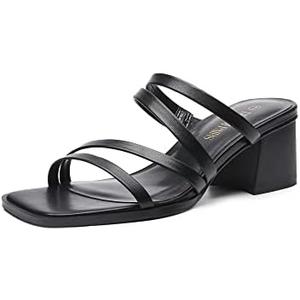 DREAM PAIRS Women's Strappy Heels Block Open Toe Low Heel Chunky Mules Sandals Dress Shoes 7.5