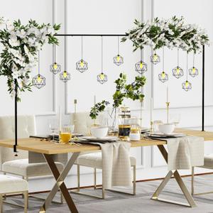 Putros Over The Table Rod Stand with Clamps Black 13"-42'' Tall 29"-98" Length Adjustable Metal Table Arch Hanging Rod Stand for Party Wedding Anniversary Christmas Decoration