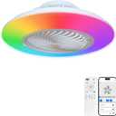 22 inch Bladeless Ceiling Fan with Lights360° Oscillating, RGB Color Changing 2900-6500K dimmable, APP/Remote, low-profile flush mount for bedroom/living room
