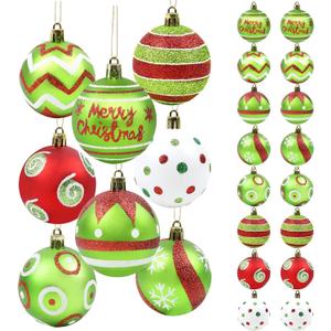 24pcs Christmas Ball Ornaments Glittering Elf Ball Ornaments for Christmas Tree - 2.36" Red Green White Xmas Baubles Hanging Ornaments Holiday Xmas Tree Party Decoration Present