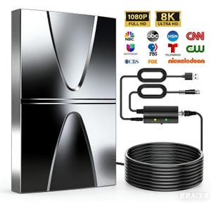 3000+ Miles Range Antenna for Smart TV Indoor/Outdoor,2026 Updated Digital TV Antenna for Local Channels and All Smart/Old TVs-38ft Thick Coax Cable and Amplifier