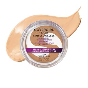 COVERGIRL Simply Ageless Instant Wrinkle Defying Foundation, SPF 28, Hyaluronic Complex & Vitamin C - 245 Warm Beige, Pack of 1