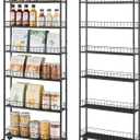 Slim Storage Cart with Wheels, 6-Tier 6in Black Narrow Rolling Shelf,Sturdy Slim Storage Ideal for Kitchen, Bathroom, and Laundry Room