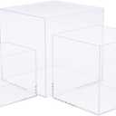 Clisela 3pcs Acrylic Cube Display Stands Box Risers with Hollow Bottoms, Food Risers for Buffet Table, Decorative Display Stand Shelf for Dessert Collectibles Jewelry Figures Show - Clear 3" 4" 5"