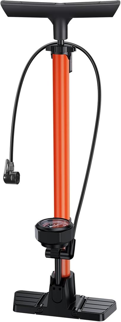 160PSI Bike Pump with Gauge-High Pressure Bicycle Pump for Presta & Schrader Valves,Fast Inflation Bike Tire Pump & Ball Pump,Ergonomic Design Durable Air Pump for Road Bike,MTB,Hybrid,Ball