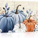 Blue Pumpkins Fall Modern Art Wall Decor for Living Room/Bedroom, Farmhouse Thanksgiving Weeping Leaves Large Canvas Art Painting Framed Ready to Hang 24" x 16" x 1 Panel (beige)