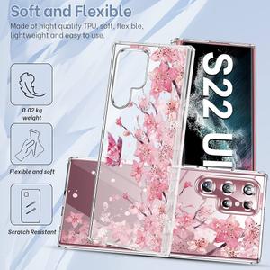 for Galaxy S24 Ultra Case with Slim,Magnetic,Transparent Crystal Clear Slim Hard PC Shockproof Anti-Scratch Full Protective Cover for Samsung Galaxy S24 Ultra 5G 012-Cherry Blossoms, 10