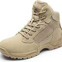 NORTIV 8 Mens Military Tactical Work Boots Side Zip Outdoor Hiking Leather Motorcycle Combat Boots (9.5, Sand)