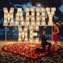 Marry Me Light Up Letters: Will You Marry Me Sign Marquee Letters 3 Feet Tall Yellow Lit Proposal Decorations Outdoor Large Engagement Wedding Party Decorations Kit with 2000 Pcs Rose Petals