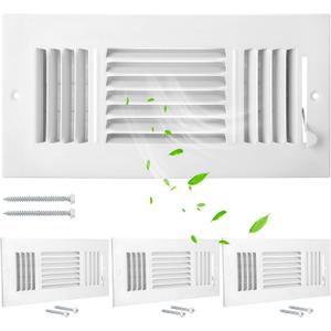 Wesiti 4 Pcs 10 x 4 Inch Ceiling Vent Covers for Home Sidewall and Ceiling 3 Way Vent Register for Sidewall Solid Steel Manual Adjuster Air Home Bathroom Toilet Office (White)