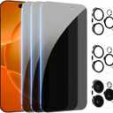 PEHAEL 3+3Pack for iPhone 16 Pro Max Privacy Screen Protector with Camera Lens Protector Full Coverage Anti-Spy Tempered Glass Film 9H Hardness Easy Installation Bubble Free [6.9 inch]