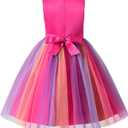 JerrisApparel Flower Girls Sequin Dress Rainbow Tutu Birthday Party Dress Pageant Gown (Rose, 8-9 Years)