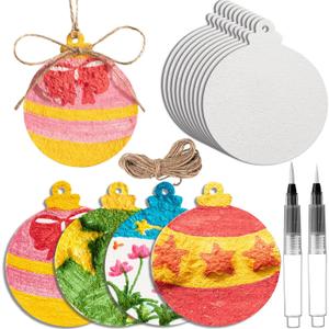 Wonderjune 20 Pcs Christmas Foam Texture Painting Paper for Craft, Magical Foam Texture Paper Sheet with Water Brush Pen, Handicraft Blank Painting Sheet for 3D Craft DIY Art Supplies (Christmas Ball)