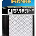 Filtrete 16x25x1 AC Furnace Air Filter, MERV 14, MPR 2500, High Performance Premium Allergen, Ultrafine Particles, Bacteria & Virus Filter, CERTIFIED Asthma & Allergy Friendly, 4-Pack