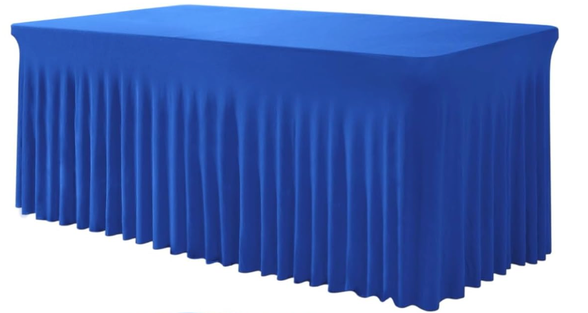 Table Skirt for 4 Foot Tables -  One-Piece Royal Blue Tablecloths and Skirt, Wrinkle Resistant Ruffles Elastic Cover for Banquets, Weddings, Events, Parties, 4x2 Ft