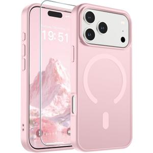 SUPFINE Magnetic for iPhone 17 Pro Case with Screen Protector (Compatible with MagSafe)(Military Grade Drop Protection) Translucent Matte Shockproof with Anti-Fingerprint Phone Cover,Light Pink