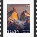11x14 Wavy Picture Frame with Mat for 8x10, Real Glass and Wooden Frame - Tabletop or Wall Hanging Photo Frame(1 Pack, Black)