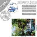 Forest Waterfall Puzzles 1000 Pieces for Adults,Families (Wooden House,Cabin,Trees,Jungle,Bridge) Pieces Fit Together Perfectly 19.7''x27.6''inch Tropical Landscape Frameable Magic Puzzle Art（Green