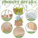 Shinylin 12 Pcs Small Burlap Tote Bag Set with Handles Spring Wedding Favors Reusable Jute Tote Bag Bulk with Eucalyptus Tissue Paper and Green Ribbon Wrapping 8.7x5.5x7inch