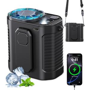 Portable Waist Fan, 10-Speed Body Fan with LED Light, Hands-Free Wearable Belt Clip Waist Fans, 10000mAh Personal Rechargeable Fans, Dual Clips & Power Bank, 15000RPM for Camping, Outdoor, Jobsite (Black)