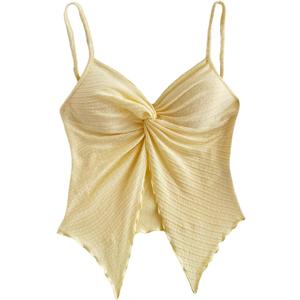 SHENHE Women's Twist Front Camisole Top Split Hem Asymmetrical Sleeveless Cute Tank (Yellow)