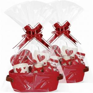 Colingmill 2 Pack Woven Christmas Baskets for Gifts Empty with Handle 12 x 8 x 5 Inch Small Holiday Basket with Bags and Ribbons Empty Organizer for Xmas Thanksgiving Birthday Gift(Christmas Red)