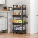 4-Tier Rolling Utility Cart with Handle Multi-Functional Storage Trolley with Wheels, Movable Organizer for Kitchen, Living Room,Office (Black)