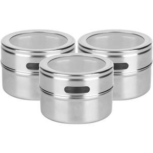 3Pcs Magnetic Spice Tins, Stainless Steel Spice Condiment Bottle Kitchen Storage Containers with Clear Lid for Fridge Grill, Sift and Pour