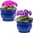 2 Set 6 Inches African Violet Pots Ceramic Self Watering Pots for Indoor Plants with Highly Absorbent Inner for Busy Plant Lovers Flower Maintenance (Blue)